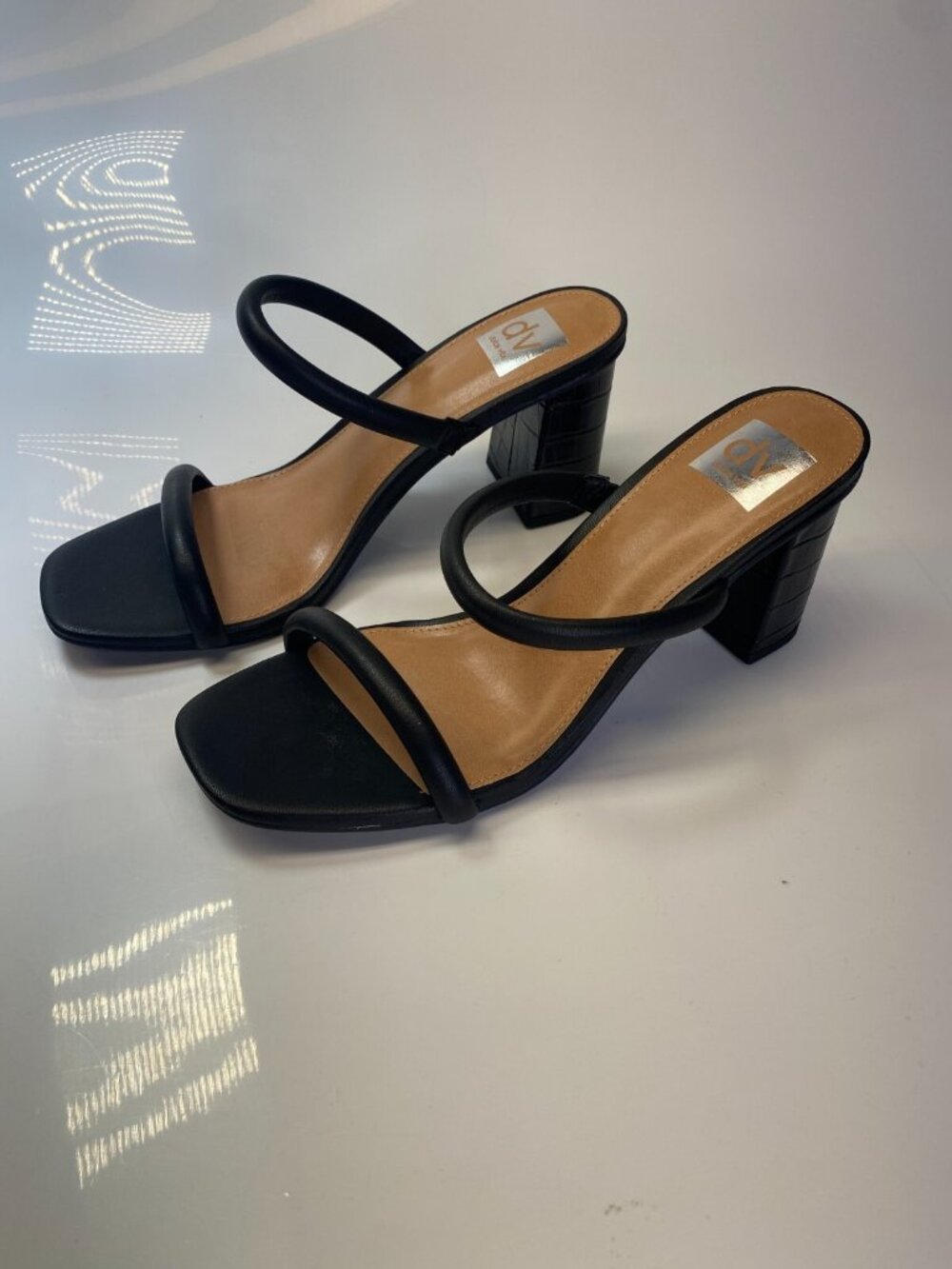 Dolce Vita Women's Halsty Black Croc Double Strap Heeled Sandal Sz 9.5